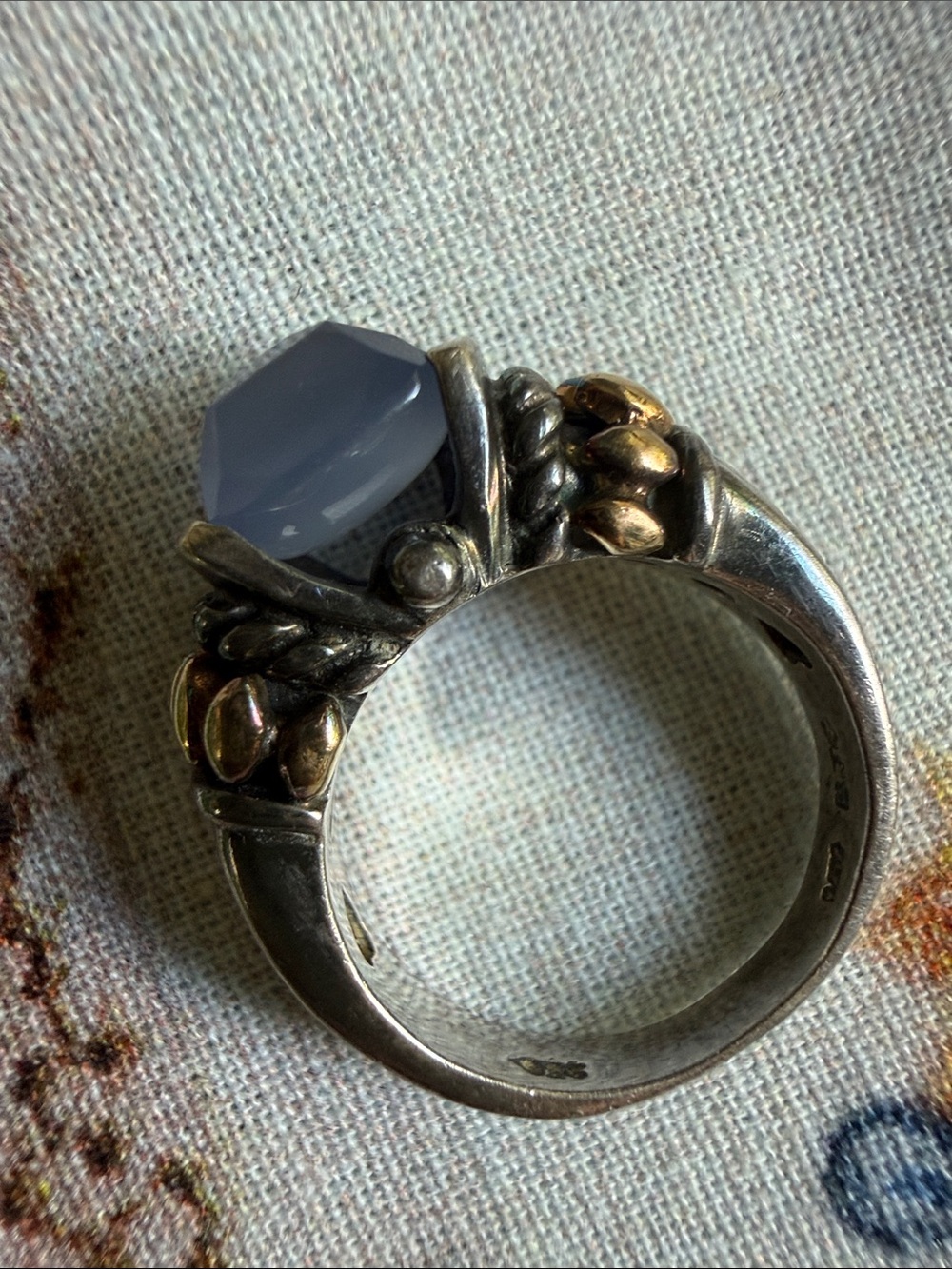 Samuel B. Blue Chalcedony Ring with Gold Accents